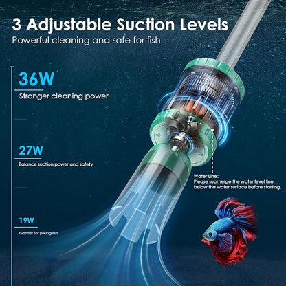 AKKEE Aquarium Vacuum Gravel Cleaner, 8 in 1 Multifunctional 36W Fish Tank Gravel Cleaner Vacuum for Water Changer Wash Sand Water Filter Circulation Aquarium Vacuum Cleaner Timed Off Waterproof AKKEE