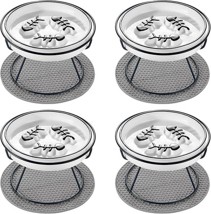 Cat Slow Feeder, Elevated Cat Food Bowl Raised Design, Dog Slow Feeder Bowl with Metal Stand, No Black Chin, Anti Vomit, Shallow Whiksker Friendly for Wet and Dry Food for Indoor Cat - PAWPICO