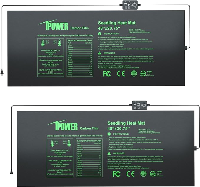 iPower 2-Pack Seedling Heat Mat for Plants with Dual Digital Temperature Controller, MET Certified Heating Pad, 48" x 20.75", Black iPower