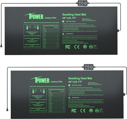 iPower 2-Pack Seedling Heat Mat for Plants with Dual Digital Temperature Controller, MET Certified Heating Pad, 48" x 20.75", Black iPower