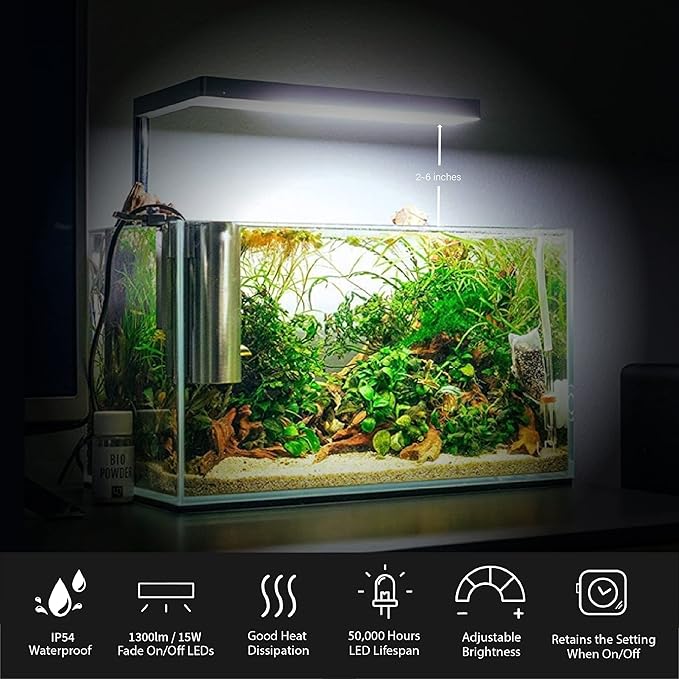 ONF Flat Nano Full Spectrum LED Aquarium Light, Dimmable 7000K / 1300lm, for <10 Gallons Rimless Fish Tanks, Freshwater Aquatic Plant Growth, Terrarium Spotlight, Potted Plant IP54 Waterproof (Silver) ONF