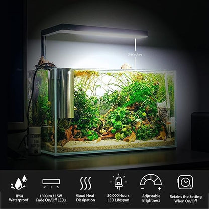 ONF Flat Nano Full Spectrum LED Aquarium Light, Dimmable 7000K / 1300lm, for <10 Gallons Rimless Fish Tanks, Freshwater Aquatic Plant Growth, Terrarium Spotlight, Potted Plant IP54 Waterproof (Silver) ONF