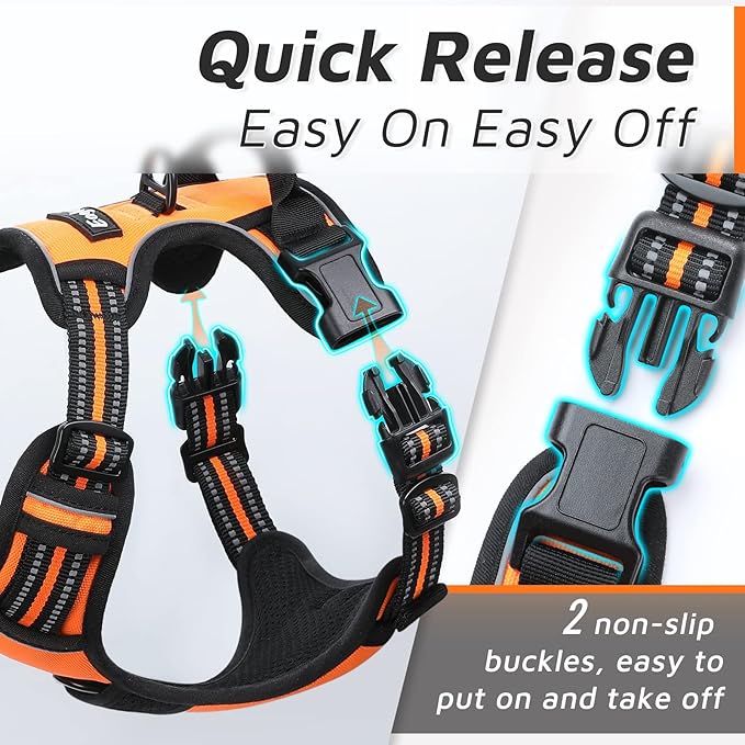 Eagloo Dog Harness Small Sized Dog, No Pull Service Vest with Reflective Strips and Control Handle, Adjustable and Comfortable for Easy Walking, No Choke Pet Harness with 2 Metal Rings, Orange, S GoExplorewithEagloo