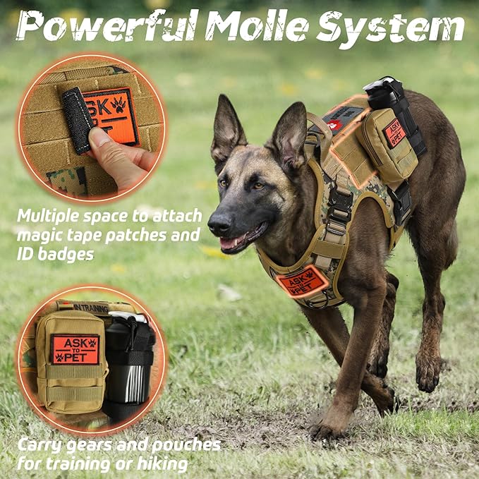 rabbitgoo Tactical Dog Harness for Small, Heavy Duty Pet Harness with Handle, No-Pull Service Vest Small Breed, Adjustable Military Dog Vest for Training Hunting Walking, Brown Camo, S rabbitgoo