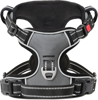 Timos Dog Harness Small Sized, No Pull Dog Harness with Neck Lockable Snap,No Choke Front Clip Dog Reflective Harness,Adjustable Metal Rings 3 Buckles,Easy Control Handle for Small Dogs Gray S Timos