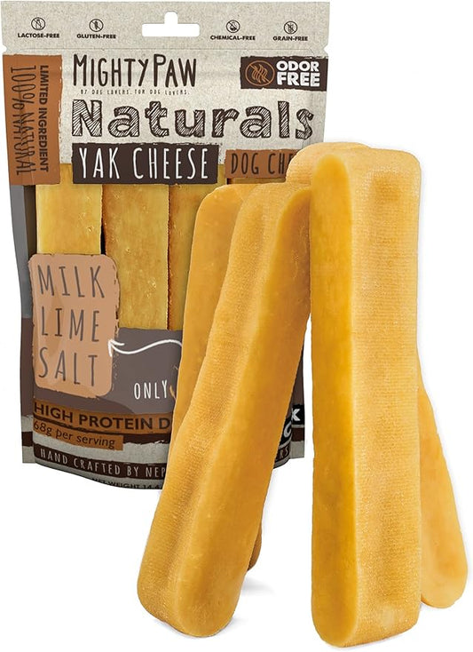 Mighty Paw Yak Cheese Dog Chews - All-Natural Treats for Dogs - High Protein Treat With 68 Grams Of Protein Per Chew - Delicious And Long Lasting - Odor Free With Limited Ingredients - (Large, 4 Pack) - PAWPICO