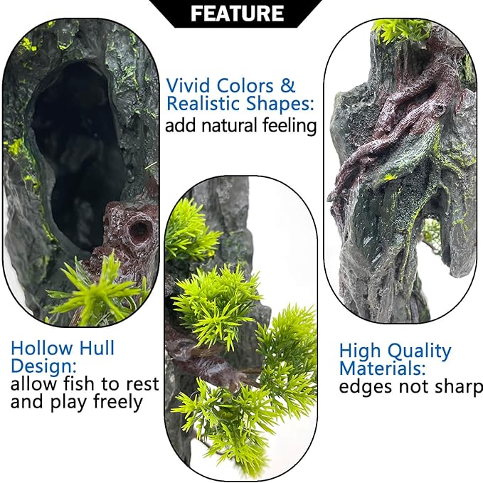Tall Aquarium Mountain View Stone Decorations Aquarium Ornament Rock Cave Landscape Artificial Mountain Hill View Fish Tank Caves for Betta Hiding Reptile Aquarium Supply VMCN