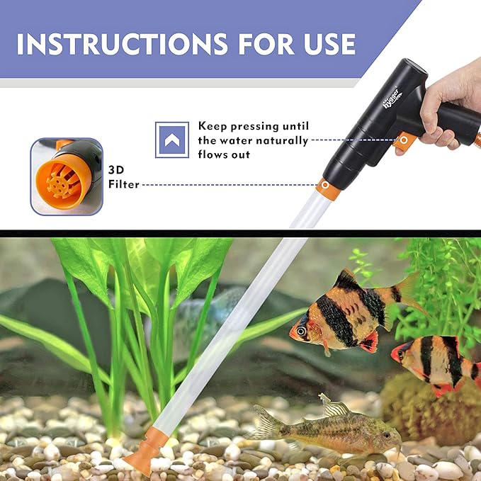 hygger Aquarium Gravel Cleaner, New Quick Water Changer with Air-Pressing Button Fish Tank Sand Cleaner Kit Aquarium Siphon Vacuum Cleaner with Water Hose Controller Clamp hygger