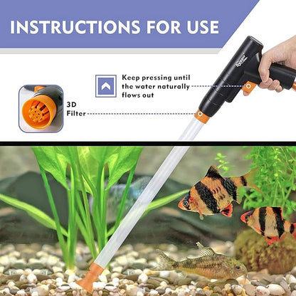 hygger Aquarium Gravel Cleaner, New Quick Water Changer with Air-Pressing Button Fish Tank Sand Cleaner Kit Aquarium Siphon Vacuum Cleaner with Water Hose Controller Clamp hygger