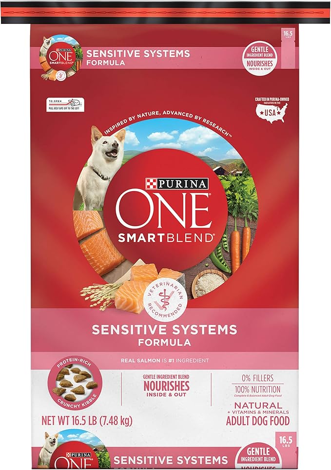 Purina ONE Natural, Sensitive Stomach Dry Dog Food, +Plus Skin & Coat Formula - 16.5 lb. Bag - PAWPICO