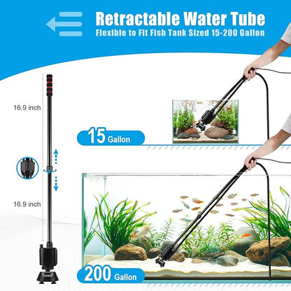 AQQA Aquarium Gravel Cleaner, 6-in-1 Electric Fish Tanks Gravel Vacuum Cleaner Set for Remove Dirt, Change Water, Wash Sand, Water Shower, Water Circulation (20W, 320GPH) AQQA