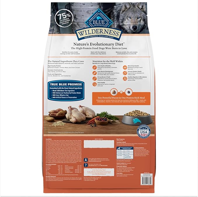 Blue Buffalo Wilderness Large Breed Adult Dry Dog Food Wholesome Grains Natural Ingredients Chicken - PAWPICO