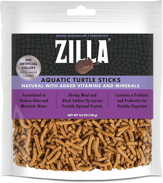 Zilla Pet Aquatic Turtle Sticks, Natural with Added Vitamins and Minerals, Nutrient-Rich Floating Food for Turtles, 4.5 oz Zilla