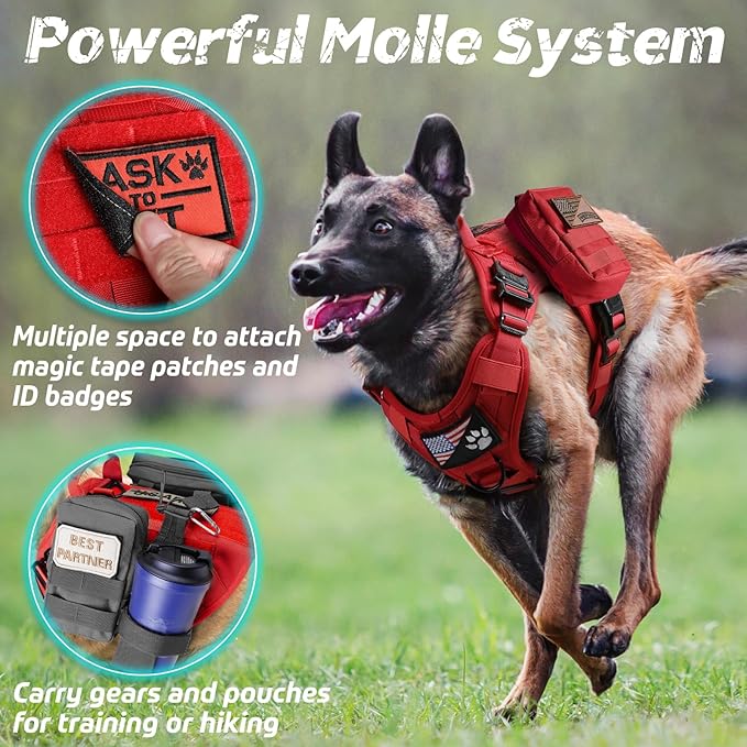 rabbitgoo Tactical Dog Harness for Small, Heavy Duty Pet Harness with Handle, No-Pull Service Vest Small Breed, Adjustable Military Dog Vest for Training Hunting Walking, Red, S rabbitgoo