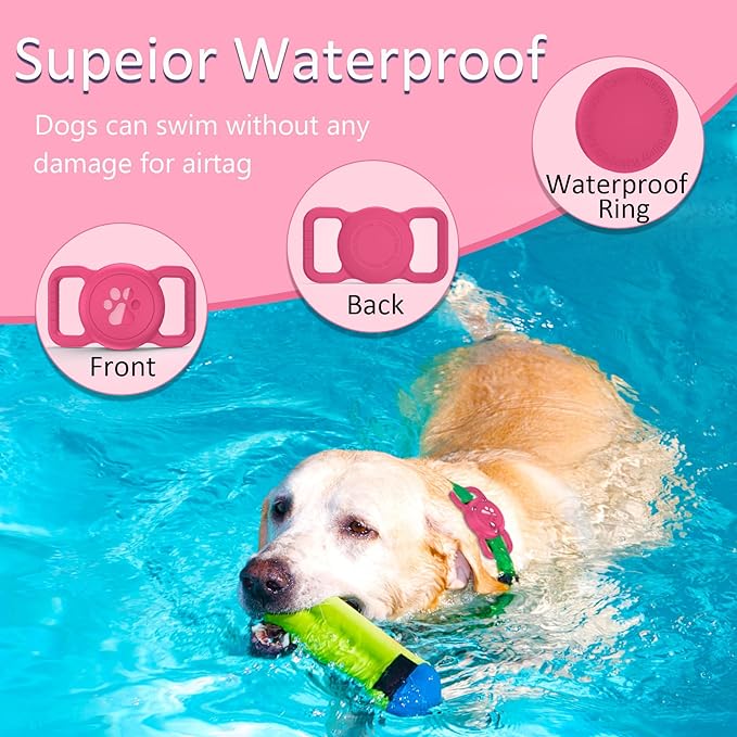 SANKALA Airtag Dog Collar Holder, [1 Pack] Waterproof Airtag Collar Holder for Dog, Silicone Full Body Covered Anti-Lost Protective Apple Airtag Case for Pet Collar - Fits All Width Collars, Rose SANKALA