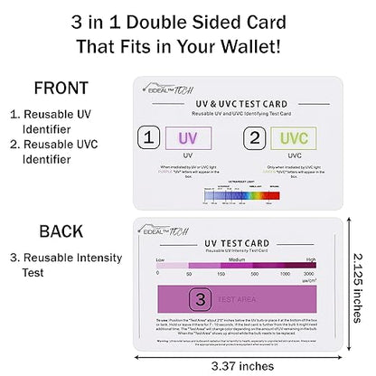 EIDEAL™ | UV & UVC Test Card & UV Intensity Test Card | 3-in-1 UV Test Card | UVA & UVC Light Identifying Card | UV Bulb & LED Intensity Reading Card | UV Dosage Indicator Card | UVB Tester EIDEAL