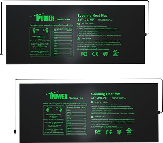 iPower GLHTMTPROLX2 2 Pack Upgraded Carbon Film 48" x 20.75" Seedling Heat Mat Durable Waterproof Indoor Warm Hydroponic Plant Germination Starting Pad iPower