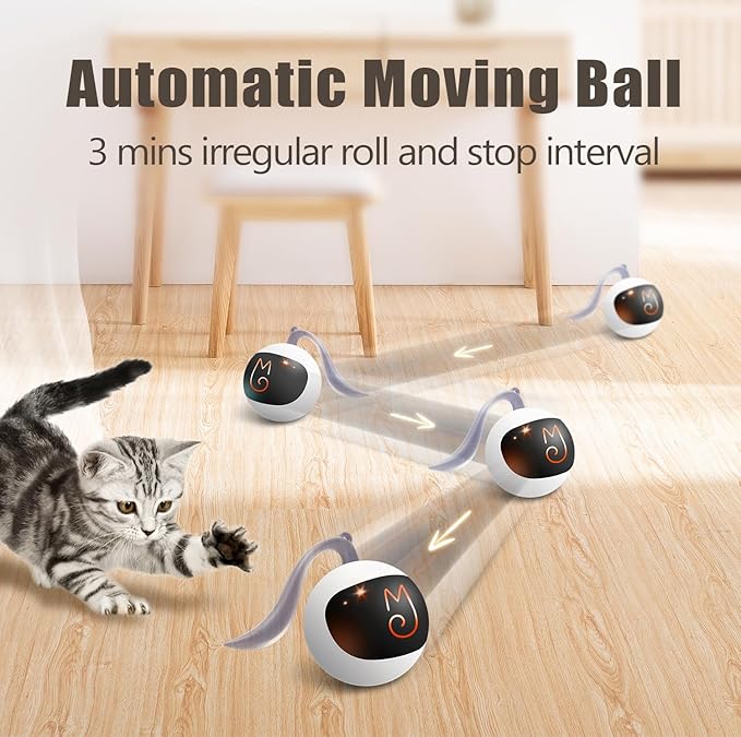 Migipaws Interactive Cat Ball Toy Set, Fun Tracker, Automatic Rolling Chase Ball with Fluffy Tail, A Small Mice, Rechargeable（White） - PAWPICO