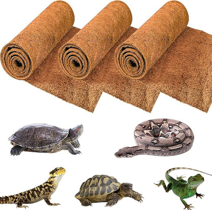 ZeeDix 3 Pieces Coconut Fiber Reptile Substrate Mat, 12 x 20 inches Natural Coco Mat Reptile Carpet Coco Fiber Liner Turtle Bedding Reptile Terrarium Liner for Lizard Snake Turtle Gecko Bearded Dragon ZeeDix
