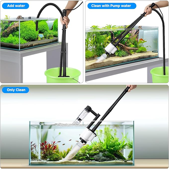 AQQA Fish Tank Cleaner,8-in-1 Electric Aquarium Gravel Vacuum,Clean Sewage+Wash Gravel Sand+Suction Stool+Filter+Water Changer+Water+Water Circulation+Dissolved Oxygen for Turtle Fish Tank 30W/480GPH AQQA