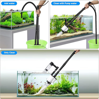 AQQA Fish Tank Cleaner,8-in-1 Electric Aquarium Gravel Vacuum,Clean Sewage+Wash Gravel Sand+Suction Stool+Filter+Water Changer+Water+Water Circulation+Dissolved Oxygen for Turtle Fish Tank 30W/480GPH AQQA