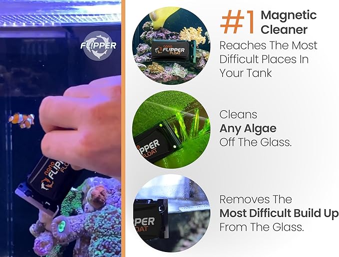 FL!PPER Flipper Cleaner Float - 2-in-1 Floating Magnetic Aquarium Glass Cleaner - Fish Tank Cleaner - Scrubber & Scraper Aquarium Cleaning Tools - Floating Fish Tank Cleaner, Nano FLPPER