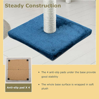 Dimaka 34" Tall Cat Scratching Post for Large Cats and Kittens, High Vertical Scratcher with Premium Natural Sisal Rope and Interactive Hanging Ball for Indoor Cats (Blue, 34 inches) - PAWPICO