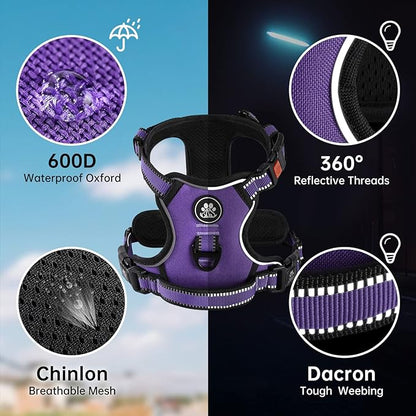 NESTROAD No Pull Dog Harness,Adjustable Oxford Dog Vest Harness with Leash,Reflective No-Choke Pet Harness with Easy Control Soft Handle for Large Dogs(Large,Purple) NESTROAD