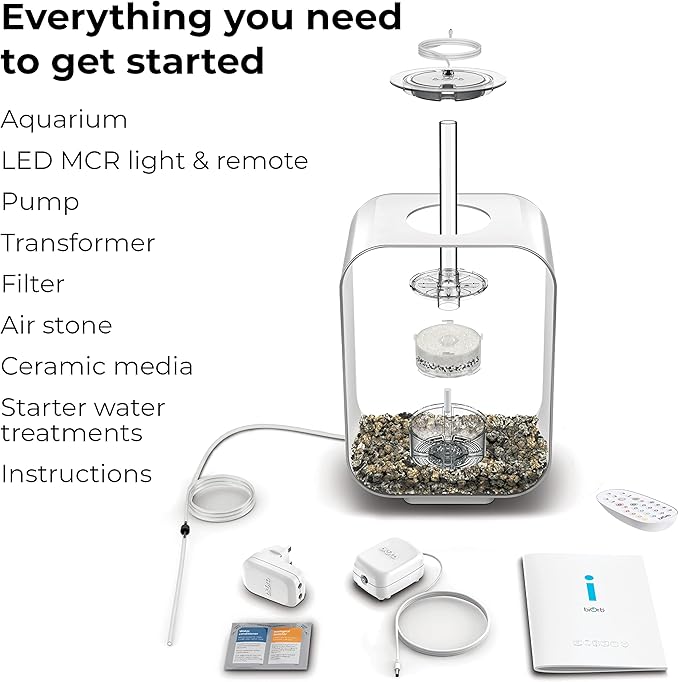 biOrb Life 15 Acrylic 4-Gallon Aquarium with Multi-Color Remote-Controlled LED Lights Modern Compact Tank for Tabletop or Desktop Display, Transparent biOrb