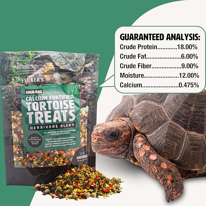 Fluker's Grub Bag Calcium Fortified Tortoise Treats, All Natural Herbivore Blend Fruits and Vegetables, for Tortoise and Herbivore Pets, 4 oz Flukers