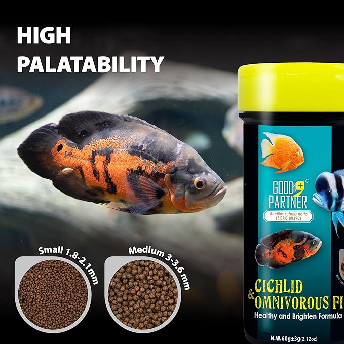 Purify Series for Cichlid Fish Food, Floating pellets, Nutritionally Balanced Professional Formula, Color Enhancing, All Natural Ingredients, Medium Granule, 2.12 oz (Pack of 2) GOODPARTNERFishFoodPurifySeries