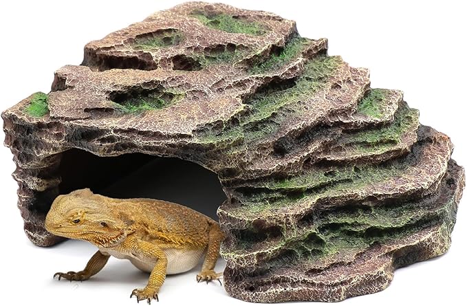 Large Reptile Hide Shale Scape Step Ledge, Reptile Cave Hideout, Bearded Dragons Accessories, Basking Rocks for Bearded relaqcc