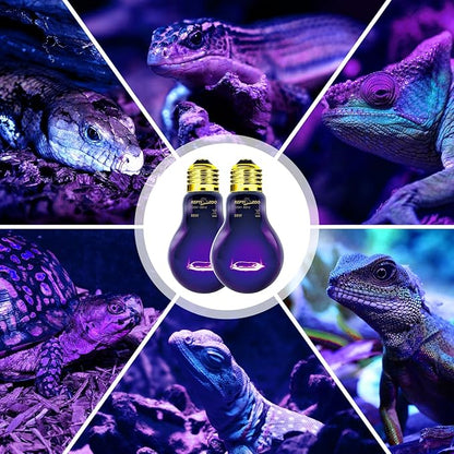 REPTIZOO 2PCS Reptile Night Heat Lamp, 50W Moonlight Heat Bulb Infrared Heating Lamp Purple Reptile Heat Lamp Night Bulb for Bearded Dragon, Lizard, Snake, Turtle REPTIZOO
