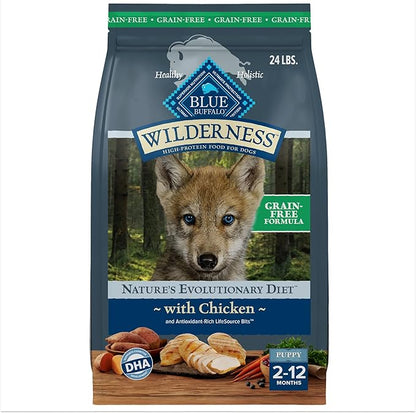 Blue Buffalo Wilderness Puppy High-Protein Dry Dog Food with Real Chicken, Grain-Free, Made in the USA with Natural Ingredients, Chicken, 24-lb Bag - PAWPICO