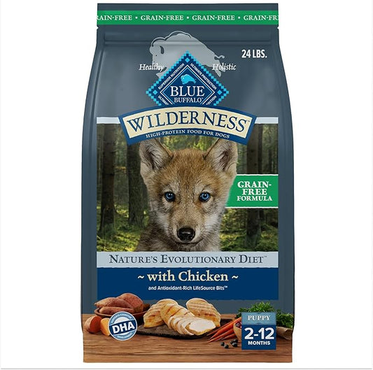 Blue Buffalo Wilderness Puppy High-Protein Dry Dog Food with Real Chicken, Grain-Free, Made in the USA with Natural Ingredients, Chicken, 24-lb Bag - PAWPICO