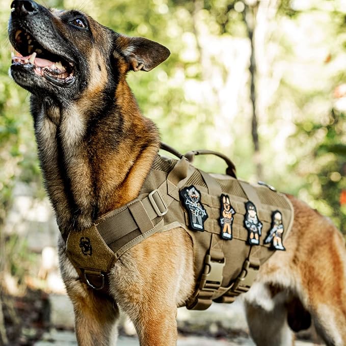 OneTigris No Pull Tactical Dog Harness for Medium Dog, Aire Mesh Dog Vest Harness, Breathable Military Dog Molle Vests with Handles, Service Dog Vest for Walking Hiking Training (M, Brown) OneTigris