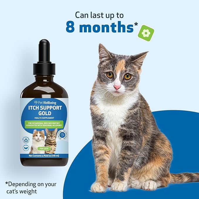 Pet Wellbeing Itch Support Gold for Cats - Occasional Itching, Scratching, and Hot Spots, Environmental and Seasonal Allergies, Dong Quai - Veterinarian-Formulated Herbal Supplement 4 oz (118 ml) PetWellbeing