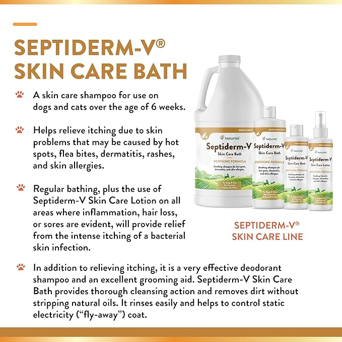NaturVet Septiderm-V Skin Care Bath Wash for Dogs & Cats – Pet Health Supplement for Dermatitis, Dog Skin Allergies, Itching, Hot Spots – Pet Shampoo, Grooming Aid – 8 Oz. NaturVet