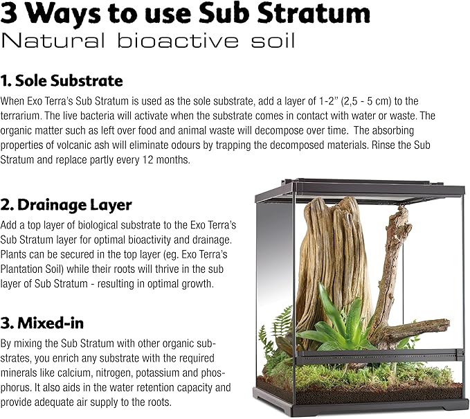 Exo Terra Sub Stratum, Bioactive Volcanic Substrate for Reptile Terrariums, Eliminates Odor, Offers Correct Moisture Levels 4.4 lb ExoTerra