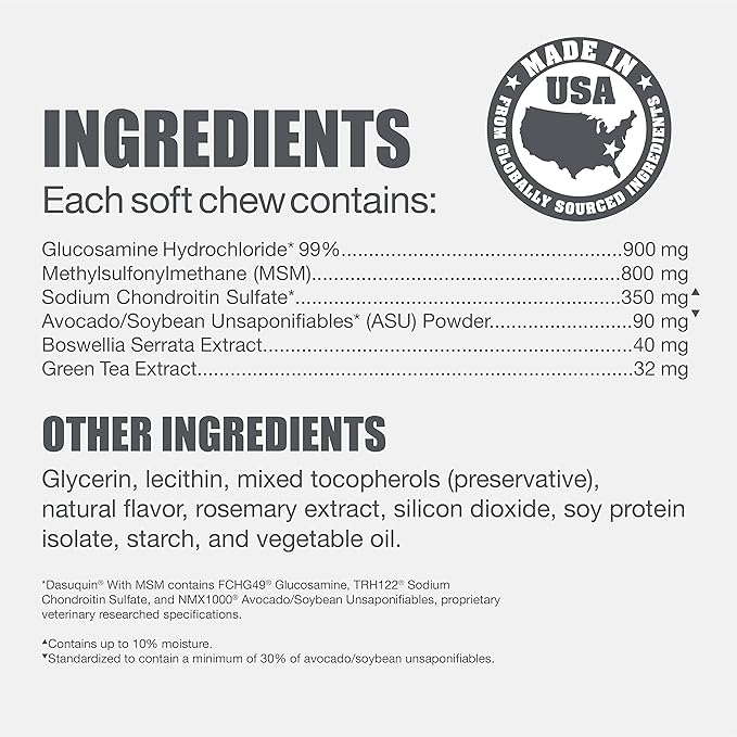 Nutramax Laboratories Dasuquin with MSM Joint Health Supplement for Large Dogs - With Glucosamine, MSM, Chondroitin, ASU, Boswellia Serrata Extract, and Green Tea Extract, 84 Soft Chews NutramaxLaboratories