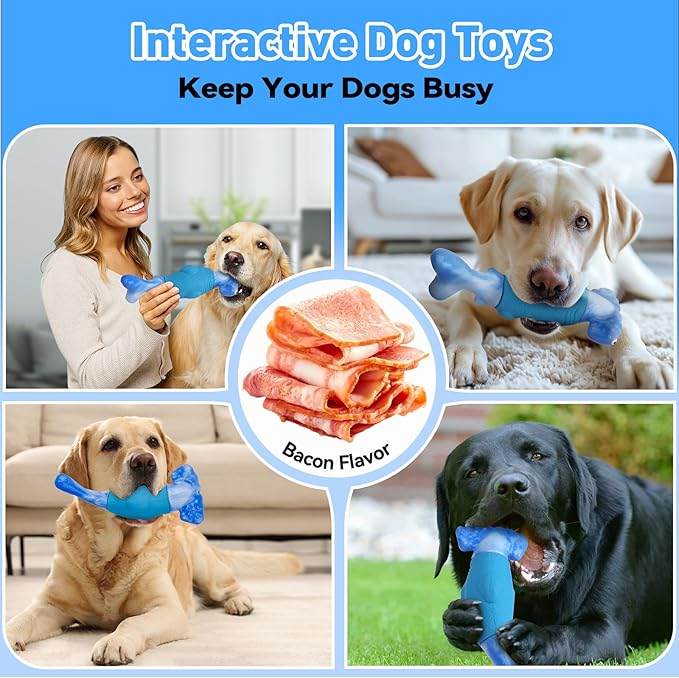 Dog Toys for Aggressive Chewers, Interactive Dog Chew Toys for Large Dogs, Indestructible Squeaky Dog Toys to Keep Them Busy, Tough Dog Toys for Medium/Large Breed Dogs Blue - PAWPICO