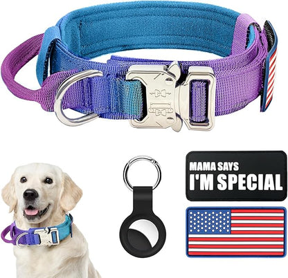 Tactical Dog Collar Military Dog Collar Adjustable Nylon Dog Collar Heavy Duty Metal Buckle with Handle for Dog Training,with Patches(Gradient 1, L) Celifelight