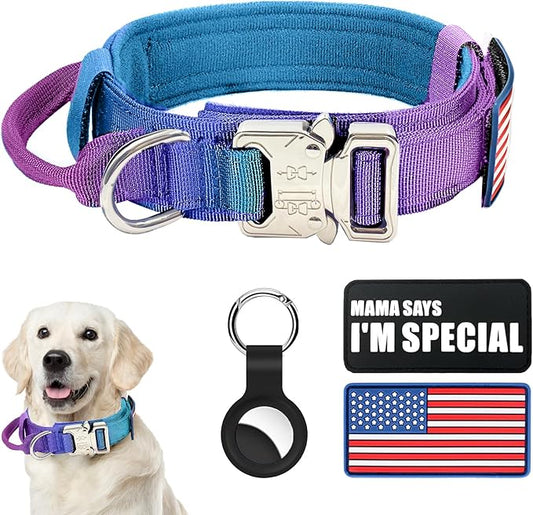 Tactical Dog Collar Military Dog Collar Adjustable Nylon Dog Collar Heavy Duty Metal Buckle with Handle for Dog Training,with Patches(Gradient 1, L) Celifelight