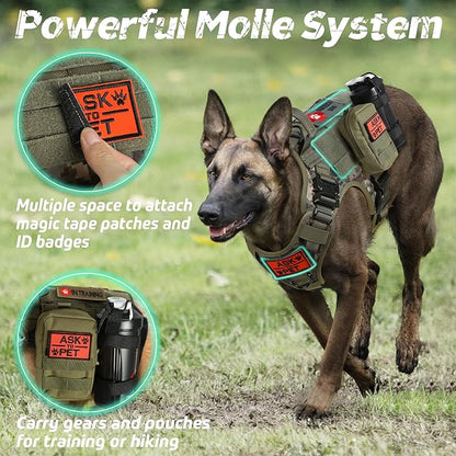 rabbitgoo Tactical Dog Harness for Small, Heavy Duty Pet Harness with Handle, No-Pull Service Vest Small Breed, Adjustable Military Dog Vest for Training Hunting Walking, Green Camo, S rabbitgoo