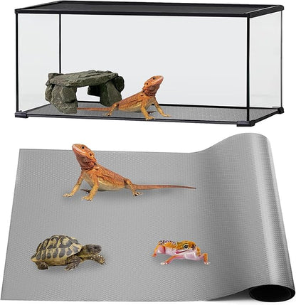 Bearded Dragon Tank Accessories, Reptile Mat, Reptile Terrarium Substrate Liner for Leopard Gecko, Lizard, Snake, Tortoise, Iguana Non-Adhesive Reptile Flooring (18"x72" Grey) zunzingy