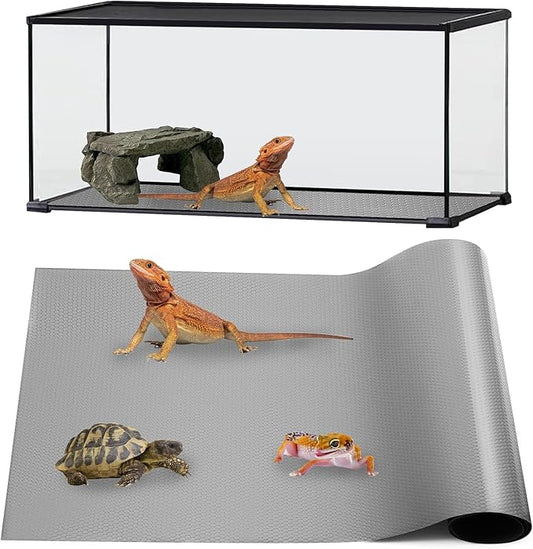 Bearded Dragon Tank Accessories, Reptile Mat, Reptile Terrarium Substrate Liner for Leopard Gecko, Lizard, Snake, Tortoise, Iguana Non-Adhesive Reptile Flooring (18"x72" Grey) zunzingy