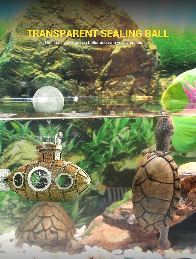 Floating Fish Tank Decoration, Little Cute Retro Submarine Aquarium Decoration with Two Float Balls, Resinous Fish Tank Accessorie, Safe Fish Toy for Betta Cichlid Goldfish Shrimps Hermit Crabs SARDVISA