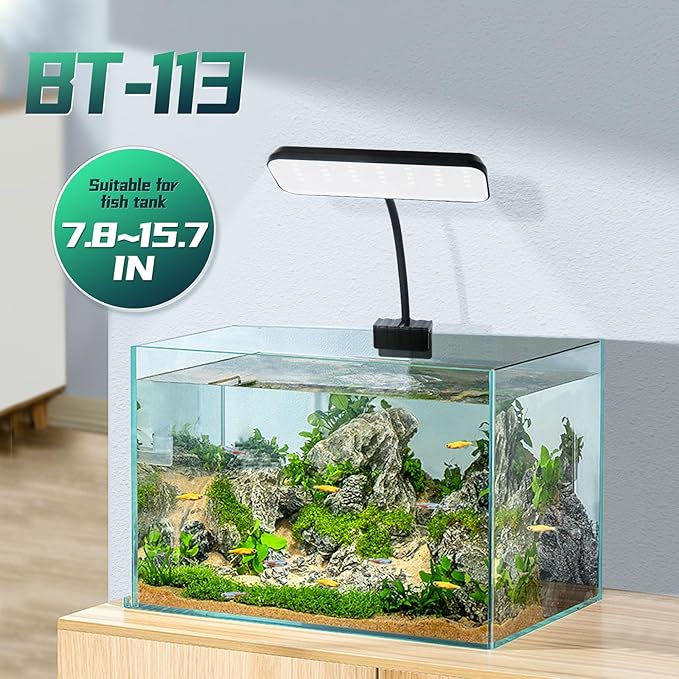boxtech Aquarium Clip On Led Light - Small Full Spectrum Fish Tank Plant White Light, 13W USB Clamp Led Light for 5 to 10 Gallon Tanks Boxtech