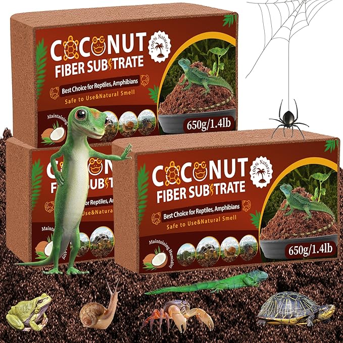 LEICHTEN Coco Coir Bricks Substrate for Reptiles,3 Pcs Natural Organic Coconut Fiber Substrate Bedding,Odor Absorbing for Snakes, Tortoises,Hermit Crab,Bearded Dragon,Geckos,Frogs LEICHTEN