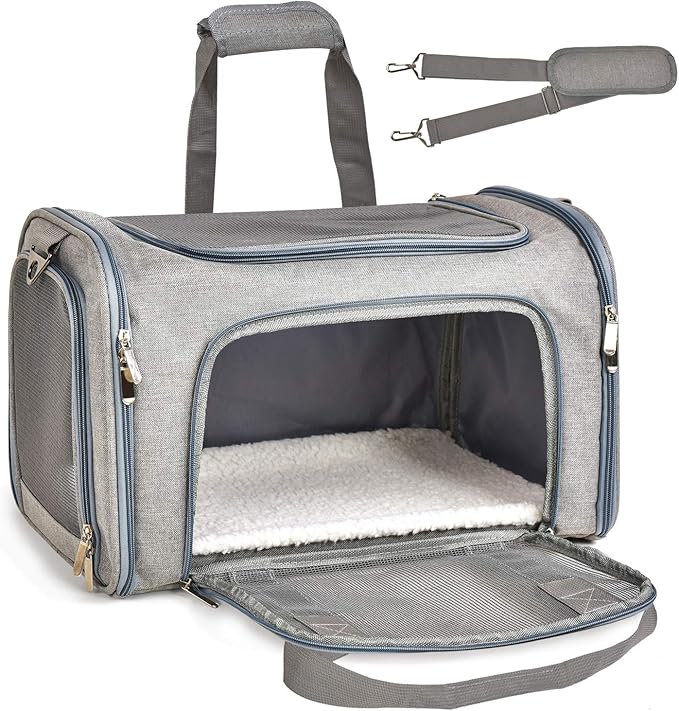 Henkelion Cat, Dog Carrier for Small Medium Cats Puppies up to 15 Lbs, TSA Airline Approved Carrier Soft Sided, Collapsible Travel Puppy Carrier - Grey - PAWPICO